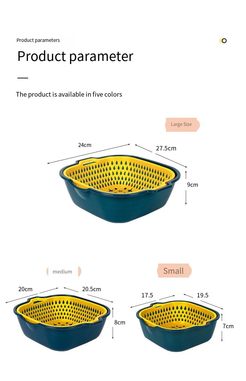 Double thick washing basin multi-purpose kitchen storage drain basket Household fruit and vegetable basket plastic drain basket factory