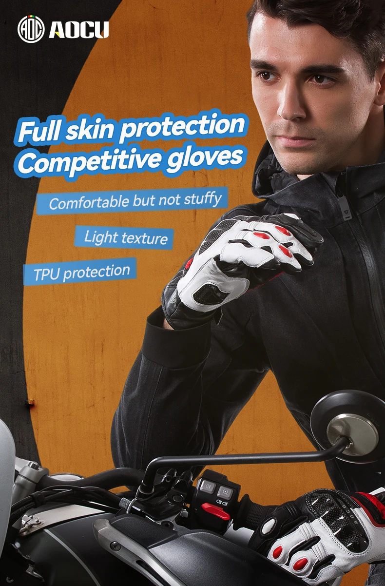 Unisex Outdoor Cycling Motorcycle Handlebar Leather Gloves Touch Screen Full Finger Carbon Shell Hand Gloves For Bike Motorcycle details