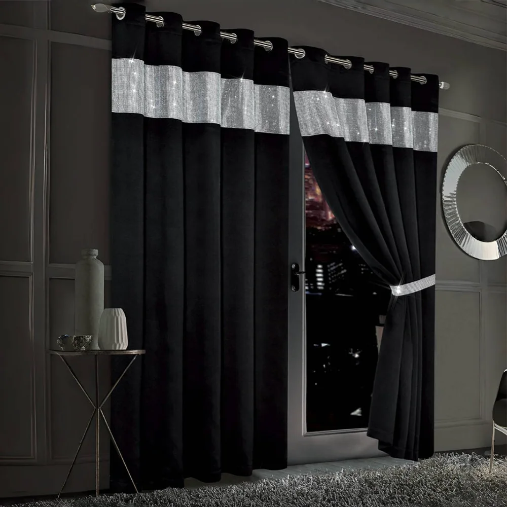 DaiRui Fancy Velvet Fabric with Crystal Beads Holland Velvet Curtains for the Living Room