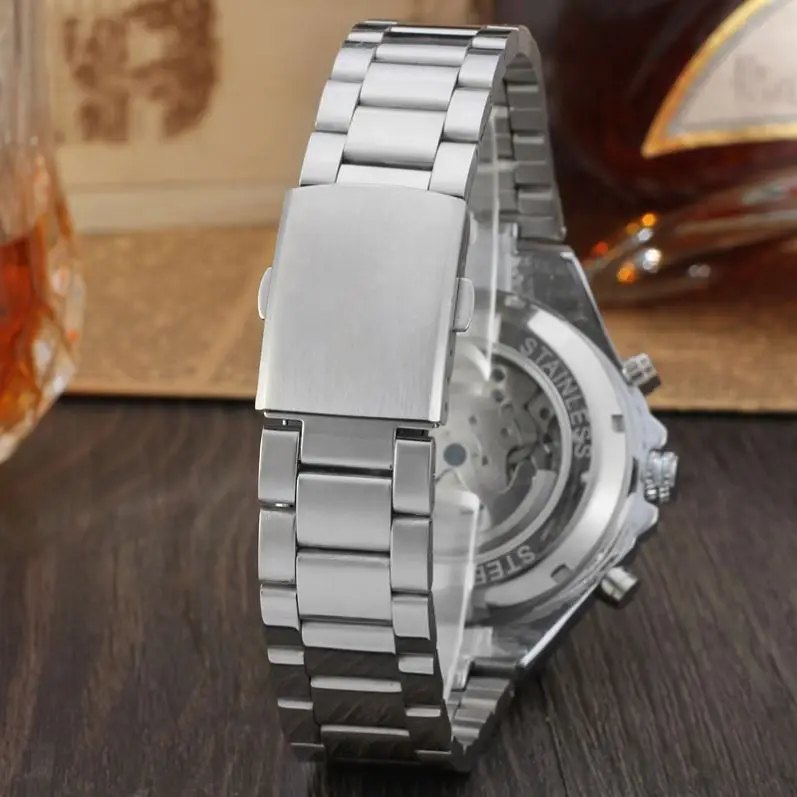 WINNER 8067 Fancy Silver Men Mechanism Watch Super Steel Strap Waterproof Full Automatic Gear Advertising Watch Design