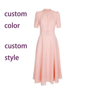 Eco-Friendly Crepe Dress Elegant Short Sleeve Midi Length Anti-Wrinkle Washable for Summer Vacation Office Daily Use ODM