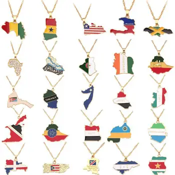 2021 Somalia Palestine Angladesh Samoa African Neck Accessories Flag World Map Necklace Women Jewelry Material Gold Pendant