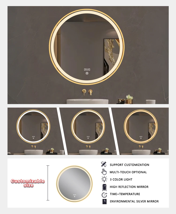 product modern design wall hung vanity smart led bathroom mirror makeup  anti fog bath mirrors for laundry rooms-4