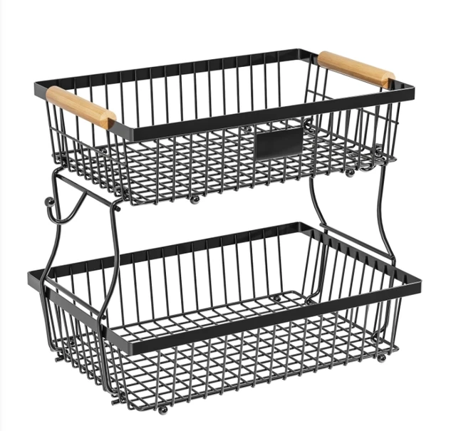Top Floor Double-Layer 2 Tier Under Sink Pull Out Organizer Finishing Rack Kitchen Sink Storage Rack with Wooden Handle