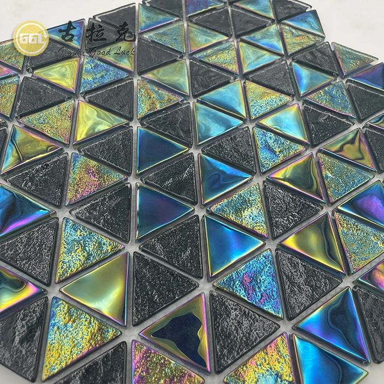 black color shining surface swimming pool tile triangle glass mosaic for decoration