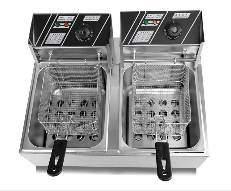 Restaurant electric double tanks deep fryer  with stainless steel 12L