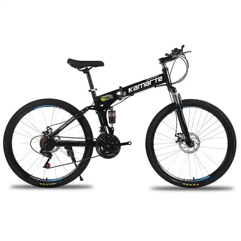 VTT Pliant SICHENSH 26 Pouces – Double Suspension, 21 Vitesses, Freins à Disque, Pour Homme Et Femme, Noir Et Argent