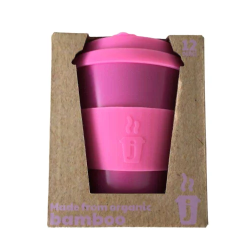12 oz Biodegradable Custom Printed Reusable Bamboo Fiber Coffee Cup with Lid