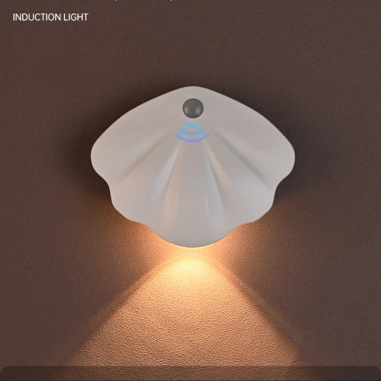 Shell Shape Rechargeable Wireless Magnetic Wall Sconces Pir Motion Sensor Night Lights Wall Lamp Indoor for Home Decoration