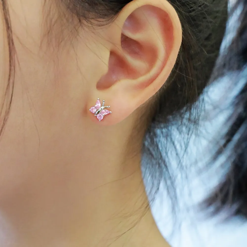 KAKODIY Custom Hypoallergenic Nickel Free 925 Sterling Silver Children's Oval 5A Straight Pull Cube Zirconia Butterfly Stud Accessories detail 1