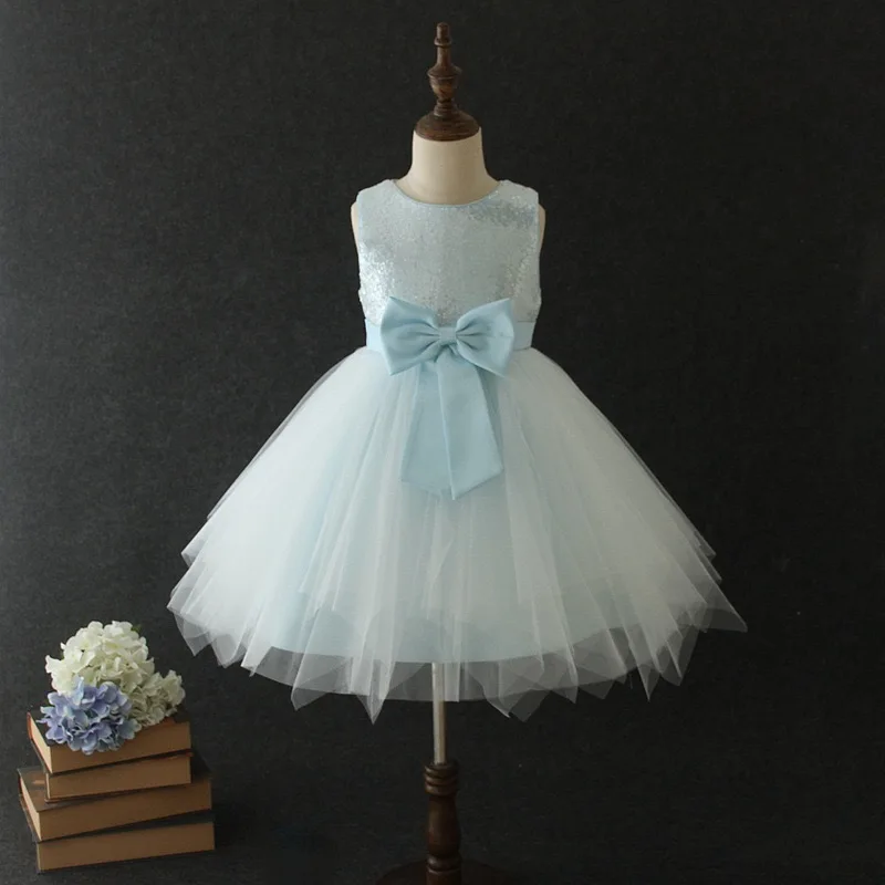 High Quality Children Blue Formal Dress Patterns Vietnam Bridesmaids Dress  for Children Elegant Evening Dress for Children