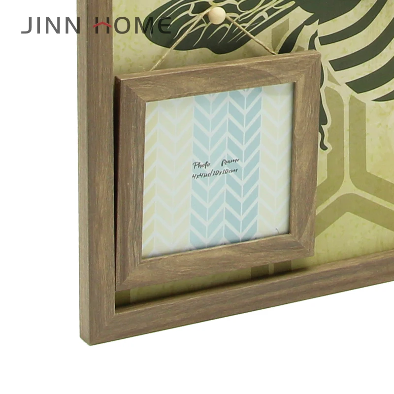 Rustic Brown Picture Collage Photo Frame with Bee Background Hanging Photo Frame With Wood Clips for 4x4 Small Photo Display