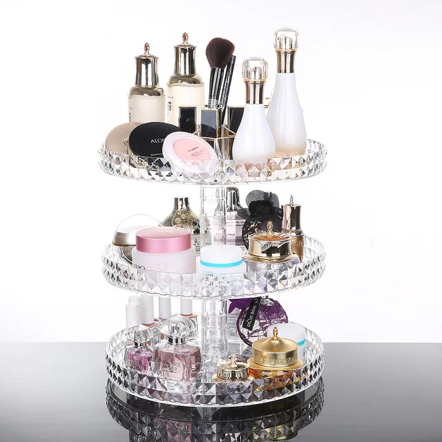 3 Tiers 360 Rotating Makeup Vanity Spinning Cosmetics Organizer Holder Rack Large Capacity Bathroom Countertop Fits Perfume