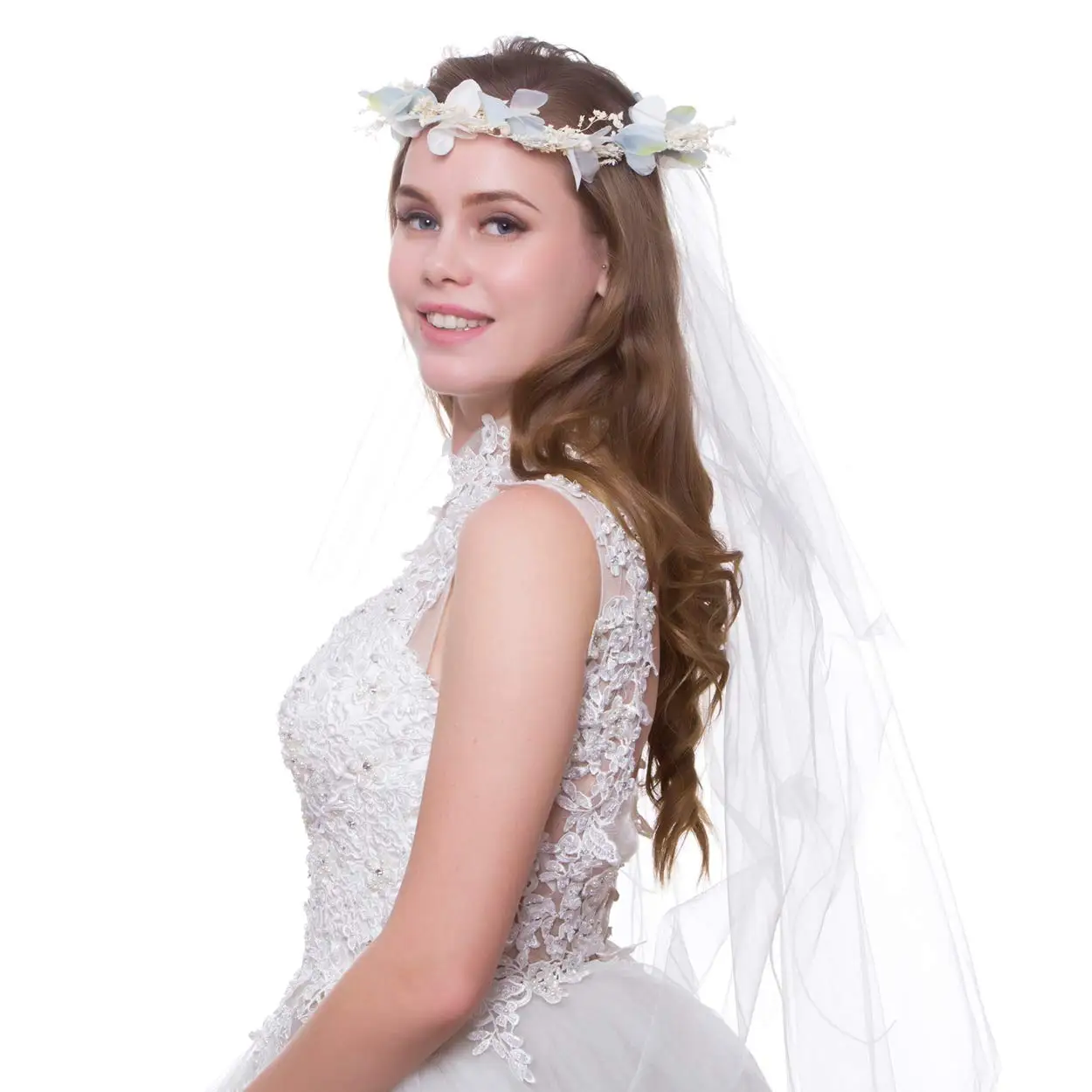 Женский Венок с цветами, Свадебные короны и фаты синего и белого цветов, аксессуары для волос, Прямая поставка