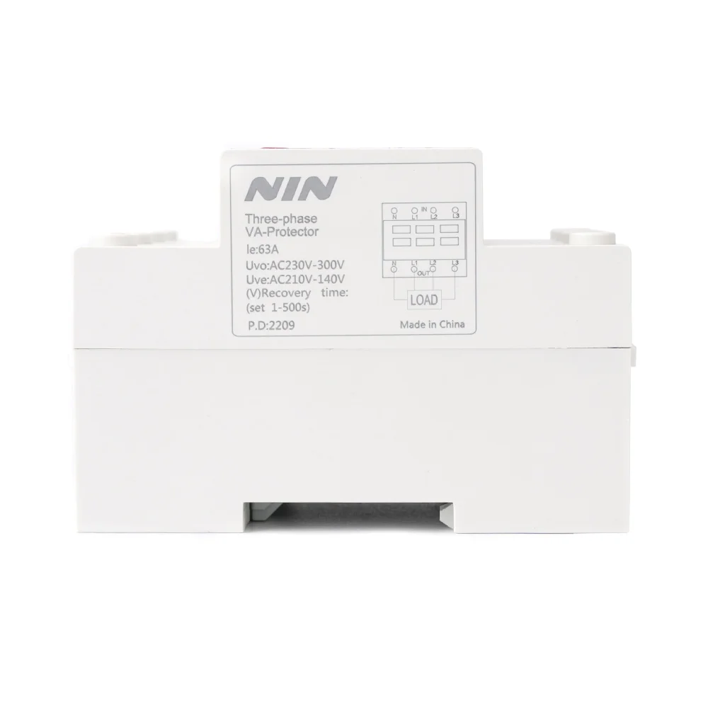 Three Phase Over Under Voltage Protector 63A Adjustable Dual Digital Din Rail Relay Surge Limit Over Current Protection