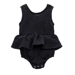 Новейшая одежда для маленьких девочек, оптовая продажа, детский льняной комбинезон без рукавов