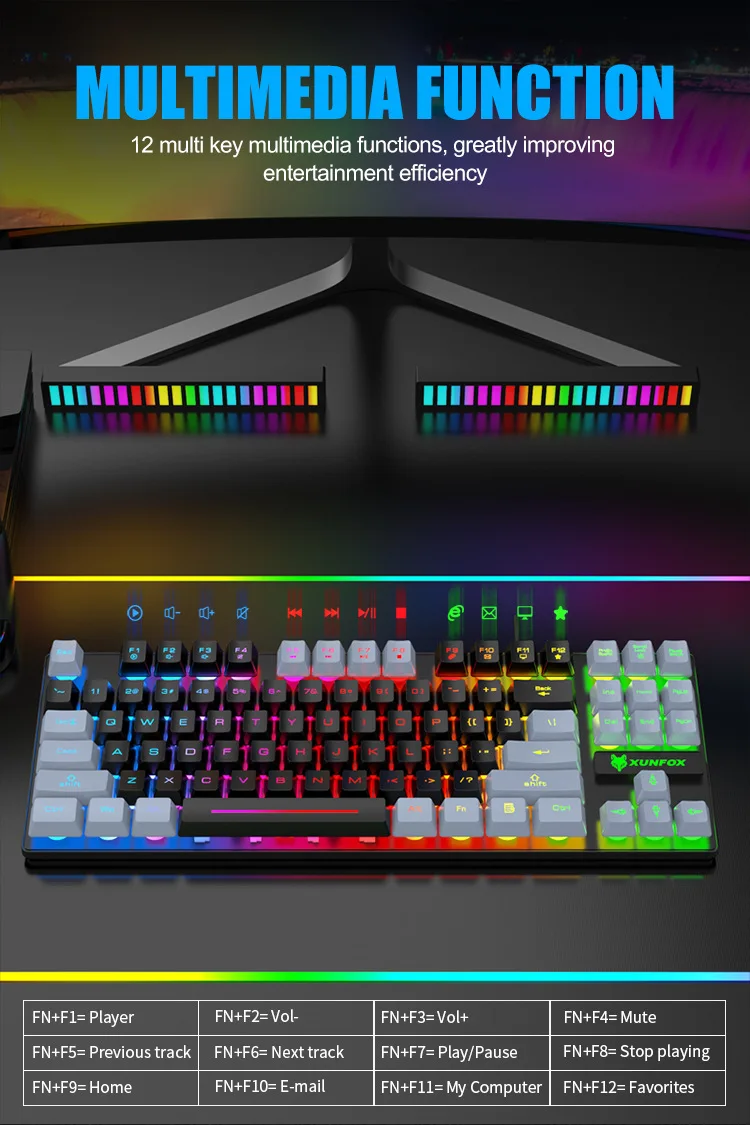 XUNFOX K10 87 Keys Mechanical Touch Wired Esports Game Suspended ...