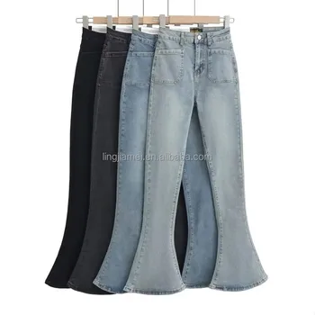 Cheap wholesale 2023 denim European and American women's long horseshoe pants women's tight denim pants