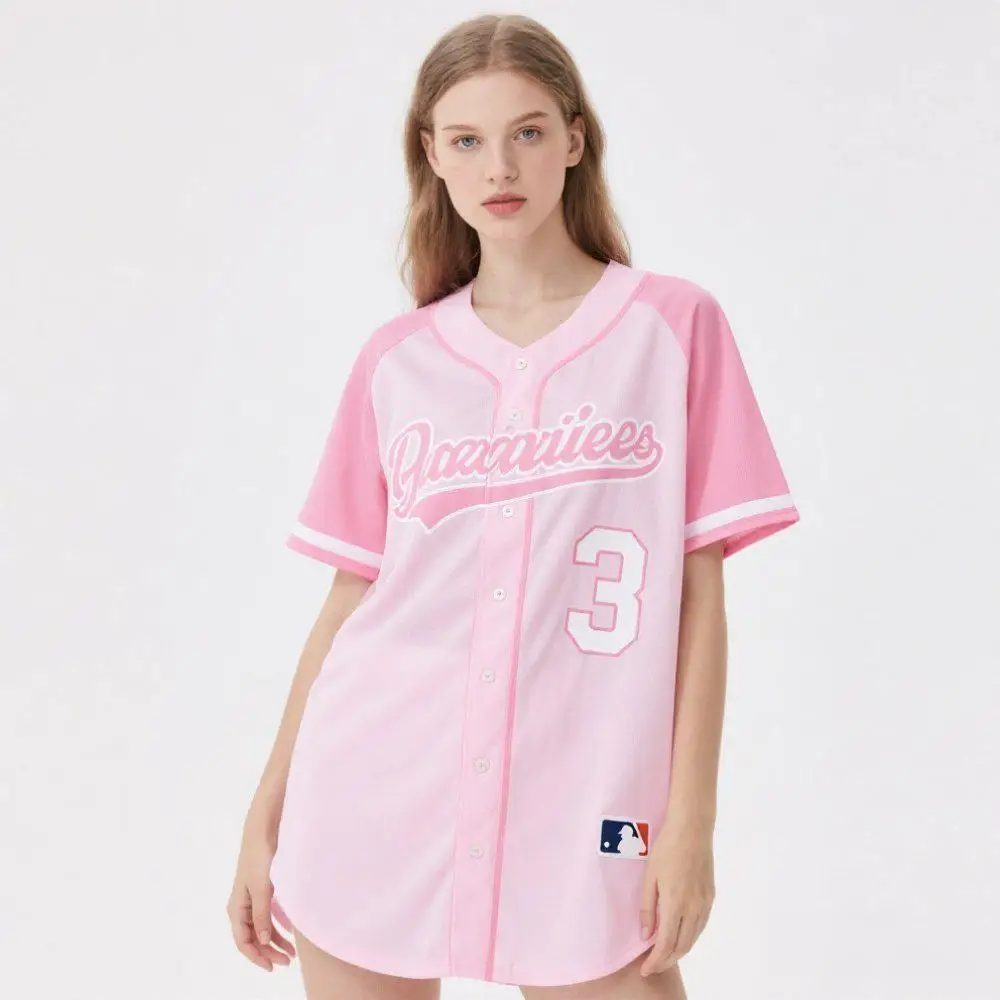 Women's Pink Baseball Jersey Custom Logo Design Breathable Plus Size Blank  T-Shirt Wholesale Jerseys