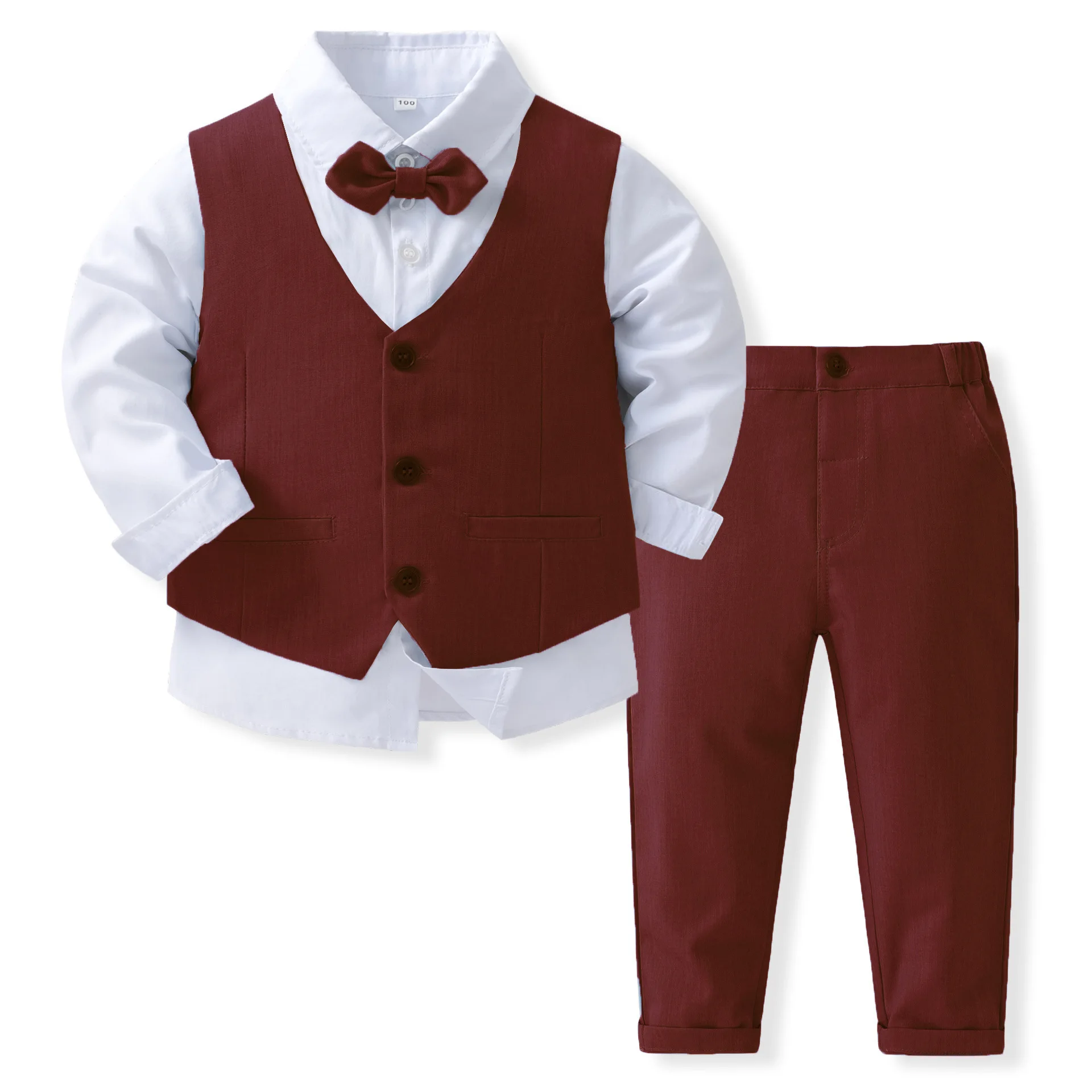 6-Piece Boys Slim Fit Vest Suit Set – Wedding & Formal Outfit With Shirt, Pants, Tie, Bow Tie & Pocket Square (2T-20)