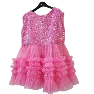 Customizable New Product Explosion Sleeveless Sparkle Sequin Tulle Dress Latest Children Dress Designs