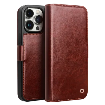 QIALINO Amazon Hotsale Design Handmade Leather Flip Case for iPhone 15 16 pro max Magnetic Closure