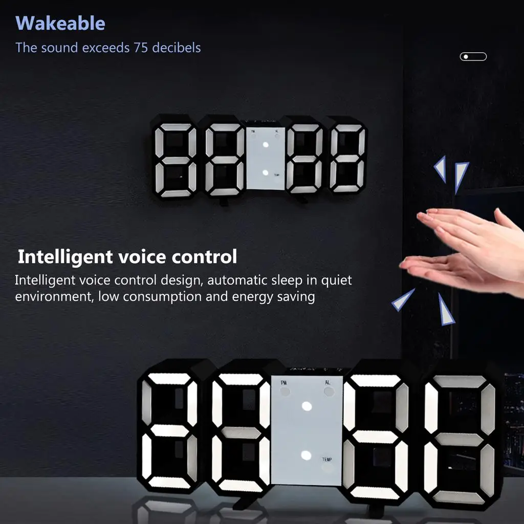 Korean 3D Home Decor Digital Alarm Wall Led Desk Clock with Temperature Date Time Nordic Large Table Clock