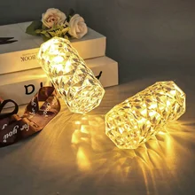 Wholesale New Rechargeable Usb Touch Crystal Acrylic Shiny With Rose Shadow Effect Home Bedroom Living Room Luxury Table Lamp