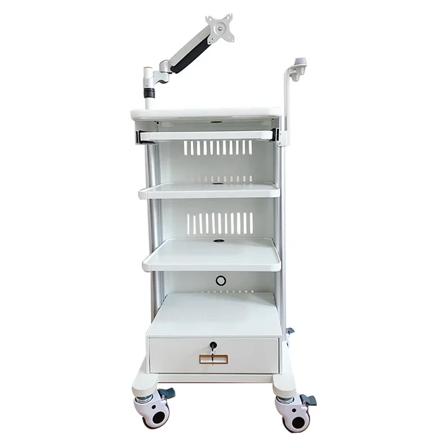 Hospital ABS Plastic Cart Monitor Mount 4-layers Storage Platform Medical Endoscope Trolley Mobile workstation for Hospital
