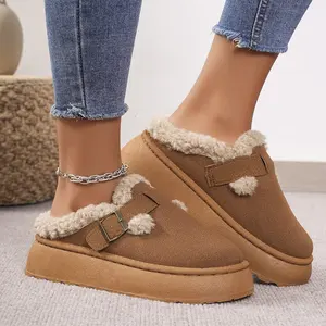 New Luxury Winter Women's Home Shoes Plush Fashion Retro Bean Shoes Cotton Womens Flat Sole Slippers Platform Woman Boots