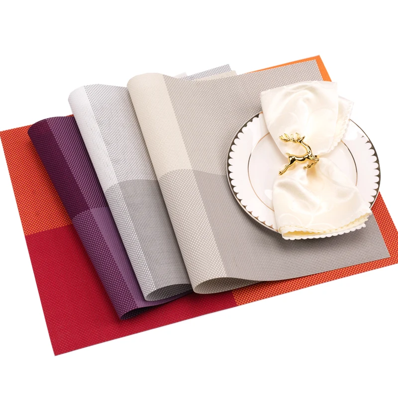 Starunk Black And White Grid Placemats Washable Vinyl Woven Table Mats