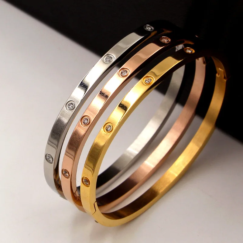 Luxury on Slim Thin Button Gold Plated Metal 50mm 15cm Women with Screwdriver Stainless Steel love Bangle Bracelet Screw
