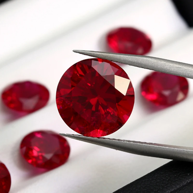 Lab Grown Ruby Pigeon Blood Red Ruby Round Shape Diamond Cut with Cracks and Inclusions Loose Stone Beads Jewelry Making
