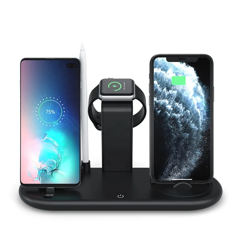 TIMESS New Best Gift High Quality 6 in 1 Wireless Charger Stand 5-Port USB Charge Dock for iPhone Watch 7.5W 10W