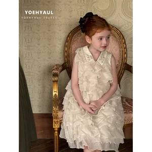 YOEHYAUL 25007 Child Princess Dress for Girl Cotton Lining Kid Party Dress with Pearl and Lace Elegant Toddler Frocks Girl Dress