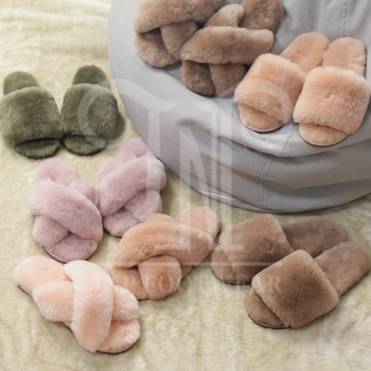 Factory Custom Fashion Real Sheepskin Fluffy Cross Band Shearling