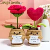 Pianta in vaso con rosa all'uncinetto Brown2