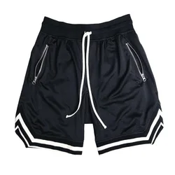 QC Men's clothing with zipper pockets summer casual running basketball training mesh breathable sweat shorts