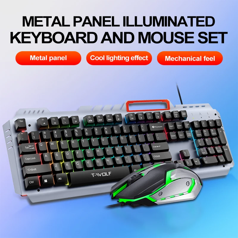 104 Keys Metal Panel Gaming Keyboard and Mouse Set Wired Mechanical Keyboard RGB Backlight Computer Game Keyboard Mouse Combos
