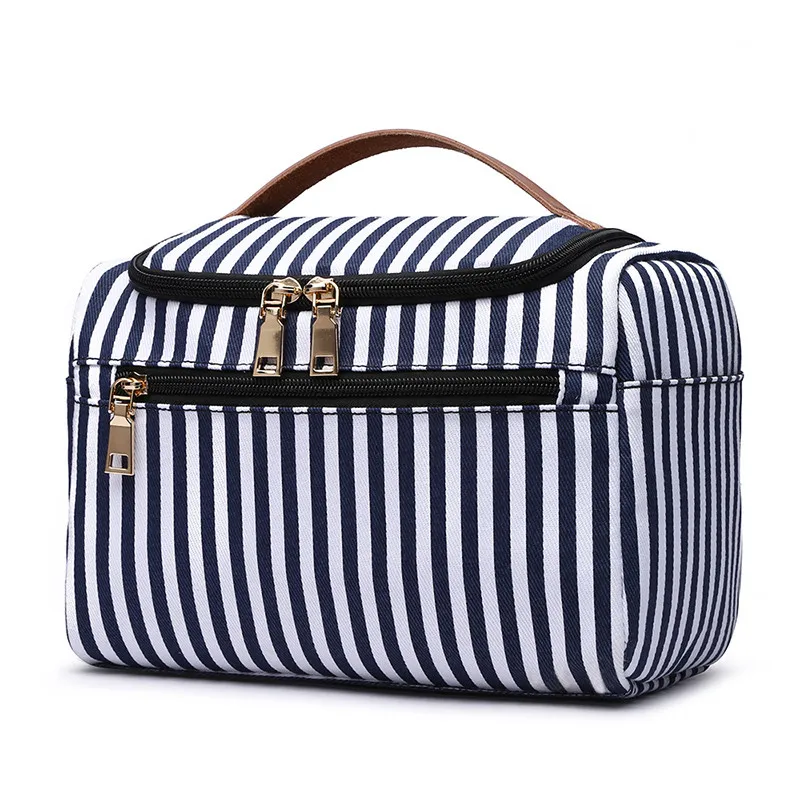 in stock ladies large makeup bag canvas striped portable storage bag