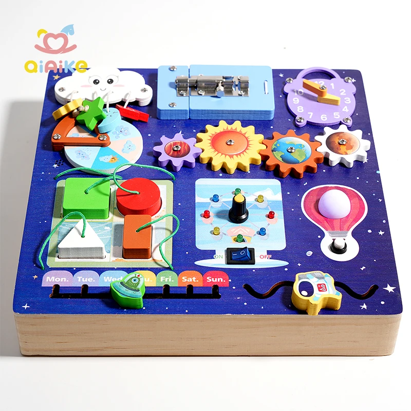 유아용 목제 자폐증 감각 활동 보드 몬테소리 교육 여행 완구 우주 날씨 인지 바쁜 보드 아기 선물