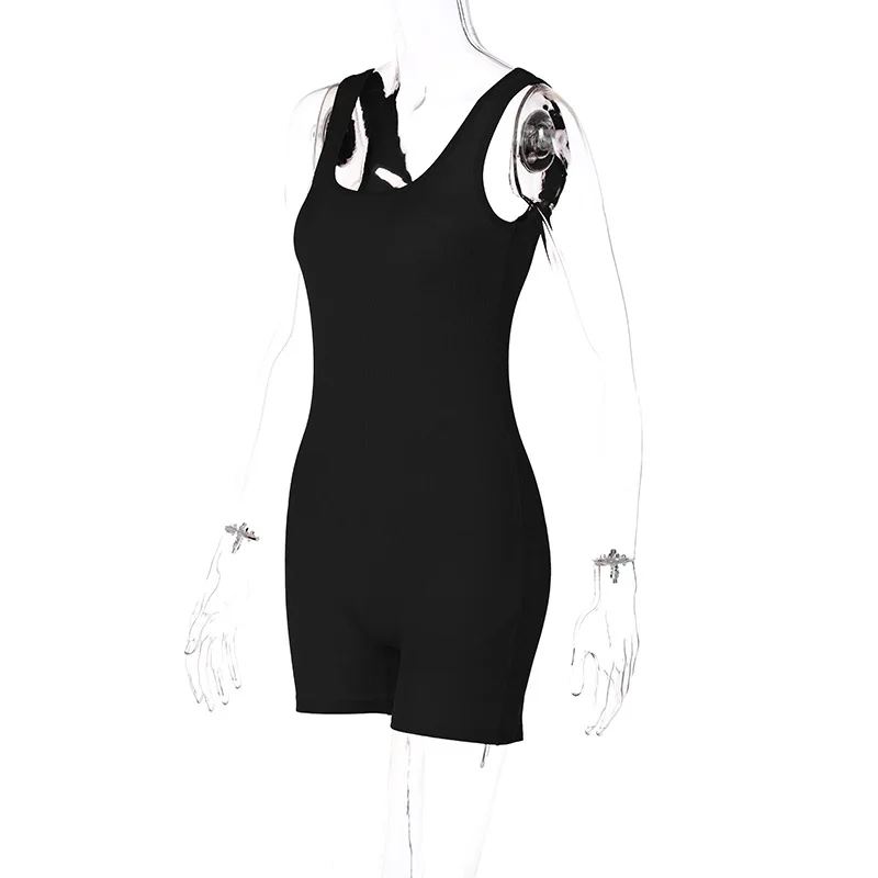 Solid Sleeveless Cut Out Back Belted Jumpsuit