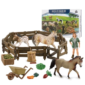 Mini Cartoon Creative Set Farm Solid Blocks Static Sand table Plastic Wild horse Animals Toy Set Figures Set Decoration Toys