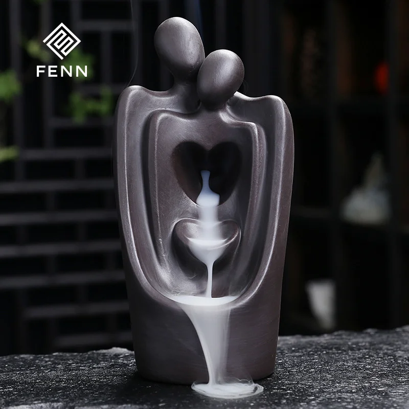 FENN Artistic Gift Unique Waterfall Incense Burner Couple Ceramic Backflow Incense Burner Waterfall For Home Yoga Spa Meditation