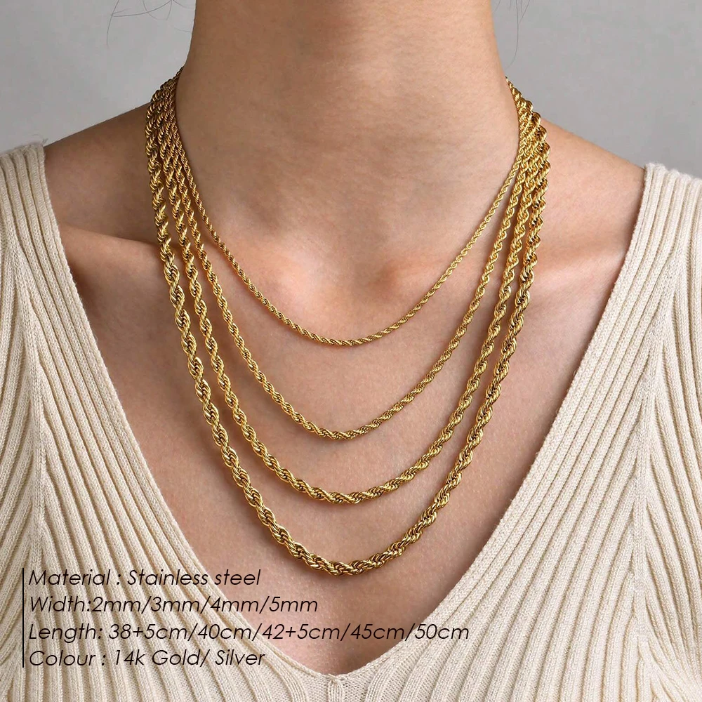 Emanco Gold Plated Rope Link Chain Necklaces for Men Women