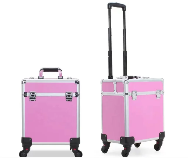 Cosmetics Make up Trolley Case Large Capacity Nails Polish Case Luggage Case with Trays Professional Aluminum Cover Plain 100