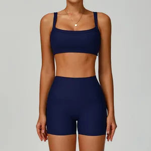 Ribbed Textured High Waist Tummy Control 2 Piece Workout Suit Women Slim Fit Seamless Outdoor Running Fitness Yoga Set