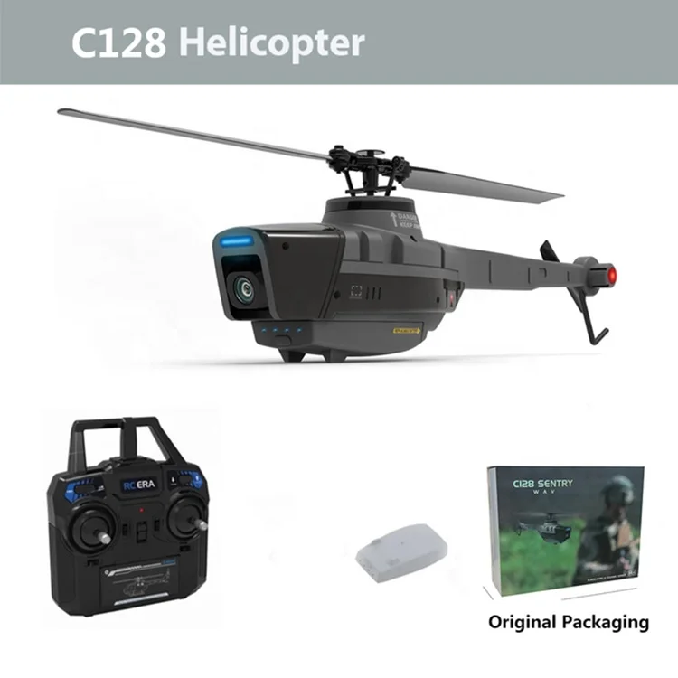 C128 RC Helicopter 4CH Single Propeller Radio Control Model Aileron Mini Black Bee 1080P HD Aileron Less Aerial Photography