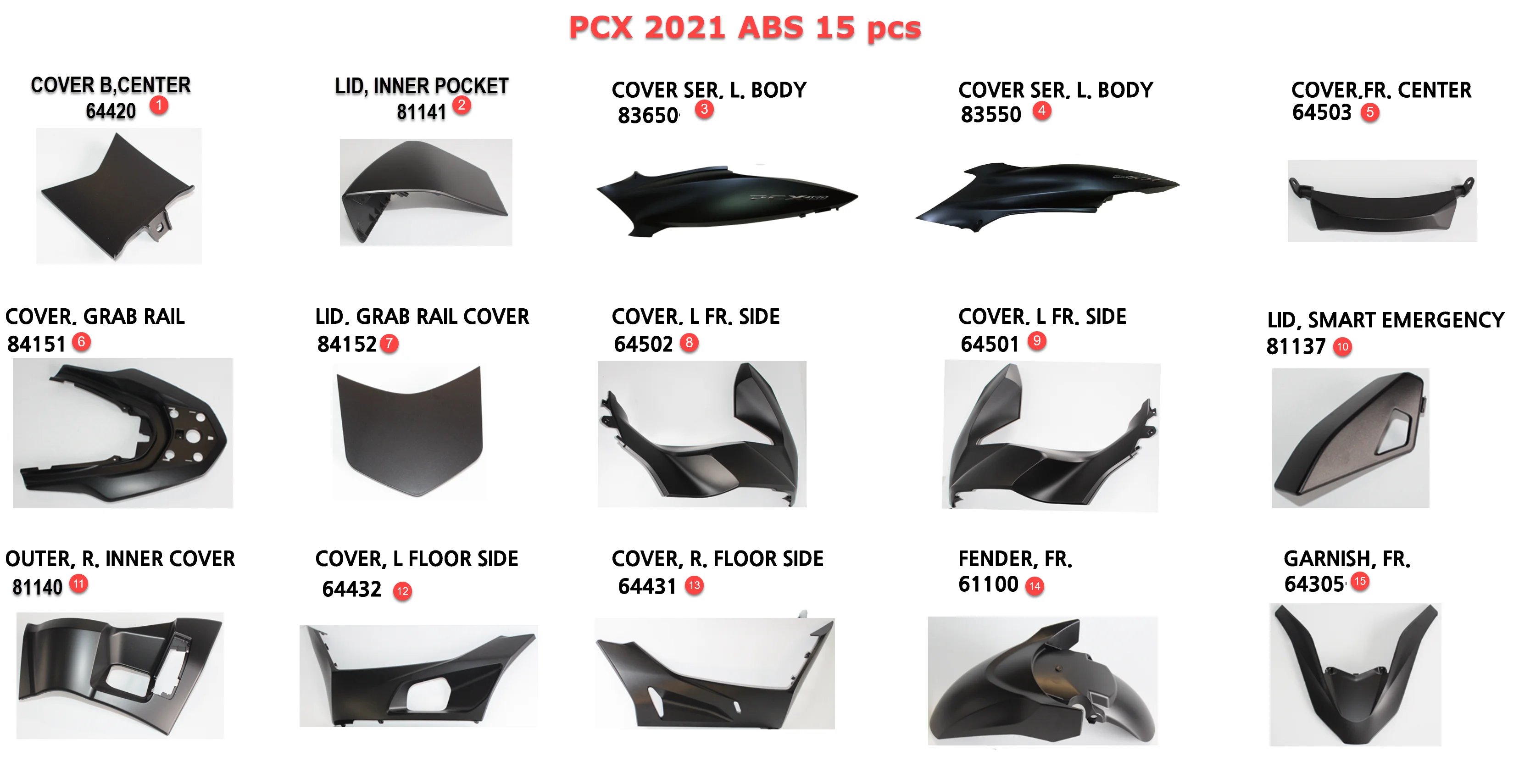 Honda PCX 2021 Fairings Kit Set, ABS Plastic Replacement Covers