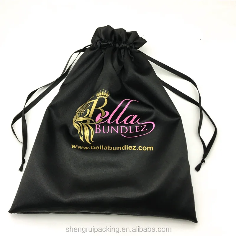 Custom Satin Wig Bags Hair Packaging Black Silk Satin Hair Weave Bags With  Gold Logo - Buy Custom Satin Wig Bags Hair Packaging Black Silk Satin Hair  Weave Bags With Gold Logo